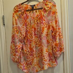 EUC XL Chaps Orange Pink Button Front Relaxed Blouse